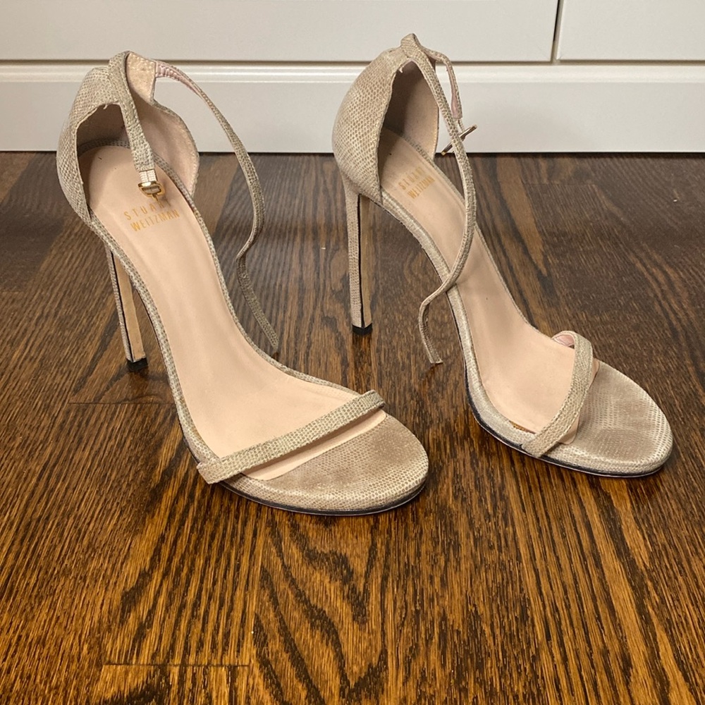 Stuart Weitzman Nudist Heel Textured Beige - image 1